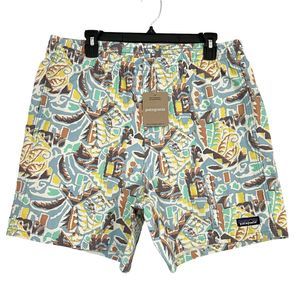 Patagonia Funhoggers Shorts Mens Large Thriving Planet Lago Blue Cotton